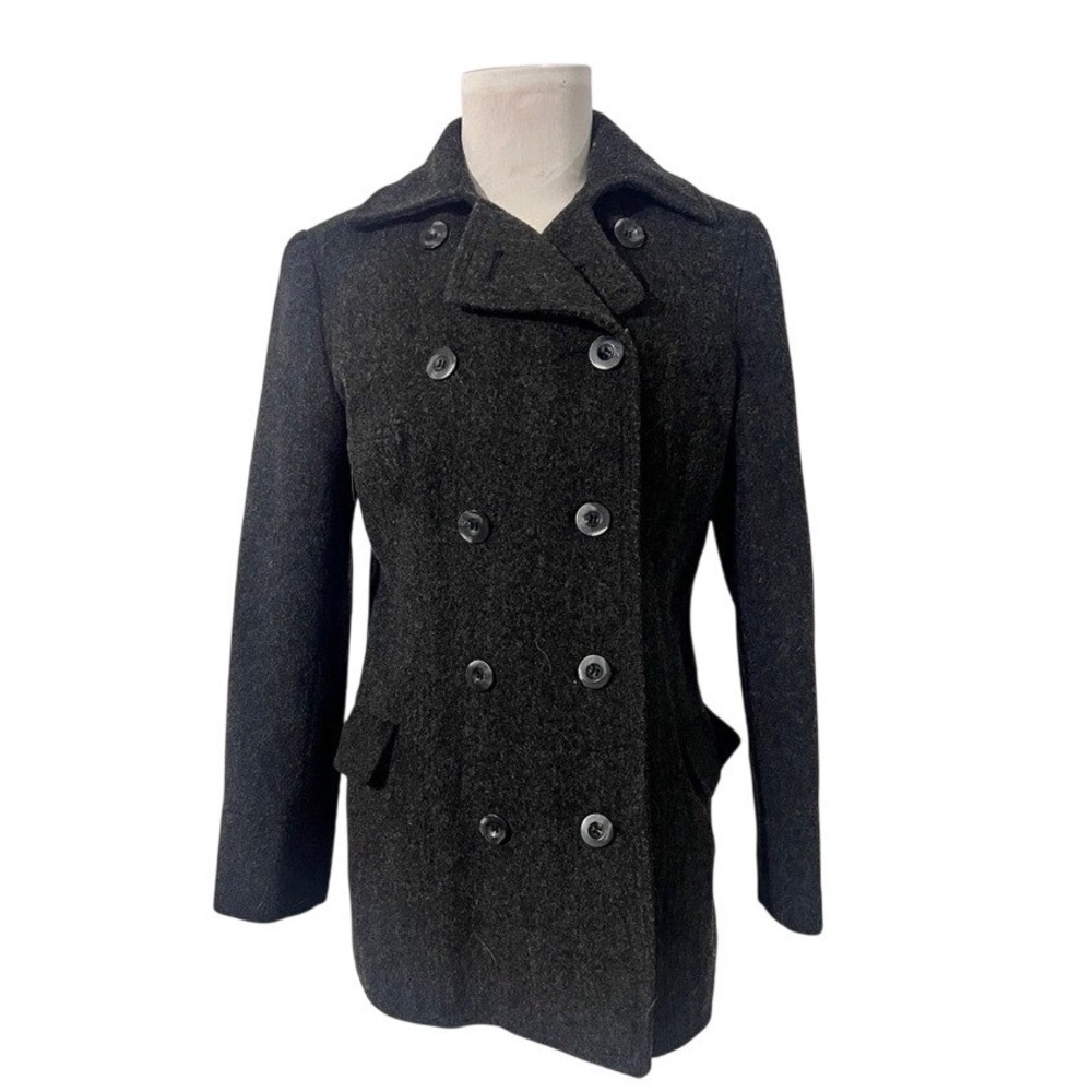 New York & Company Women's Wool Blend Double Breasted Pea‎ Coat Charcoal Size 4